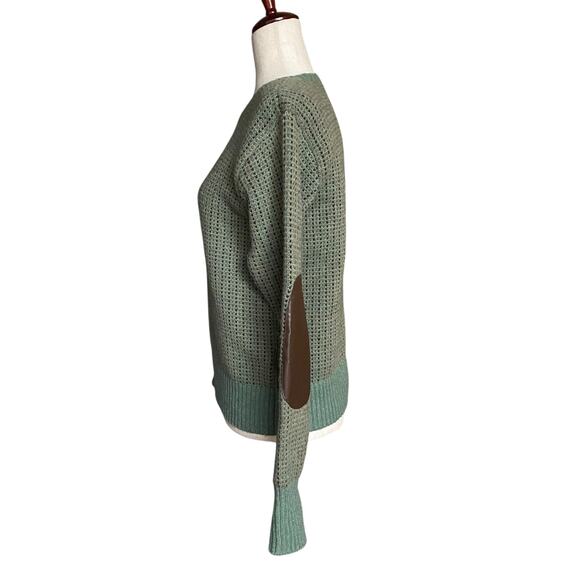 Ralph Lauren Faux Leather Trim Wool Blend Sweater Womens SP Green Old Money Prep - Picture 4 of 16